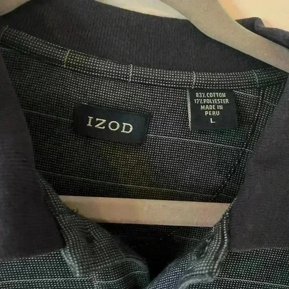 Izod light Navy Polo Shirt With Small Detailed Pattern Mens Large - Picture 2 of 6